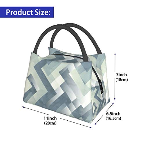 Bolsa de almuerzo reutilizable con aislamiento, azul gusano, gris, blanco, ola, portátil, bolsa de almuerzo, organizador para oficina