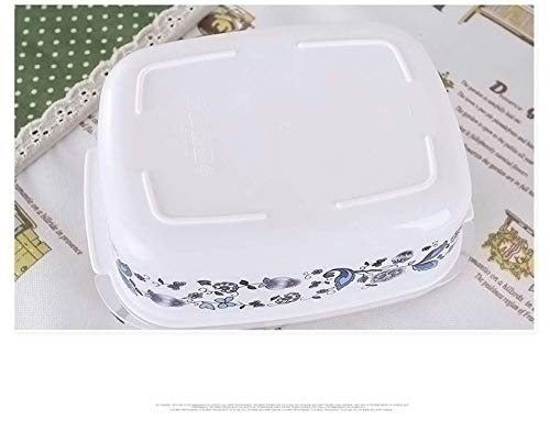BONHEUR Come el Almuerzo Caja de envase de alimento con una Tapa del cajón for Verduras de Tres Piezas de Barro Porcelana Azul y Blanca Quemaduras de Sol Caja de plástico