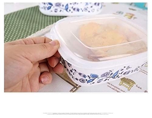 BONHEUR Come el Almuerzo Caja de envase de alimento con una Tapa del cajón for Verduras de Tres Piezas de Barro Porcelana Azul y Blanca Quemaduras de Sol Caja de plástico