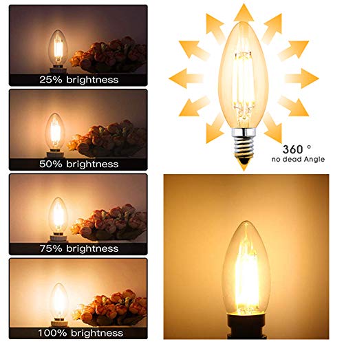 Bonlux 4W E14 Regulable Led Bombilla Vela de Filamento, Bombilla Led Edison Vintage con Casquillo Fino, 4W equivalente a 35-40W, 400 lúmenes, Blanco Cálido 2700K (5-Unidades)