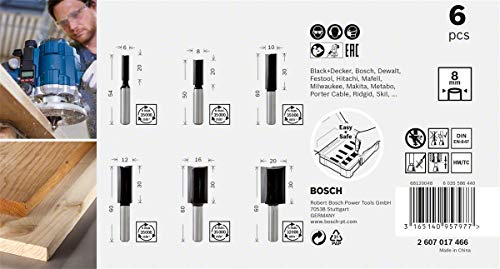 Bosch Professional 2607017466 Juego de 6 fresas (para madera, para fresadoras con vástago de 8 mm), Color