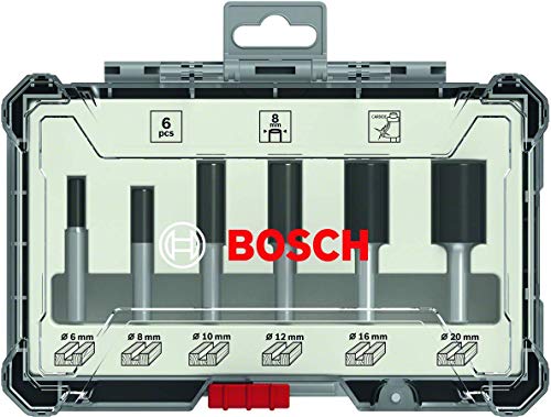 Bosch Professional 2607017466 Juego de 6 fresas (para madera, para fresadoras con vástago de 8 mm), Color