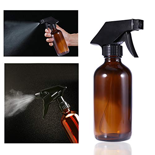 Botella vacía de vidrio de color marrón con atomizador, recipiente para rellenar, para belleza de cabello, aceite esencial, productos de limpieza de baño, cocina, 250 ml, de Lurrose.