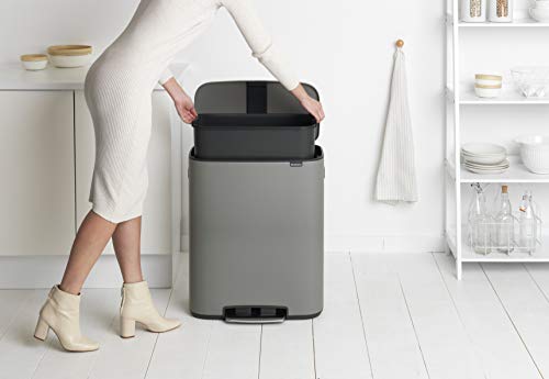 Brabantia Bo Cubo de Basura con Pedal, Acero, Gris Hormigón Mineral, 2x30L