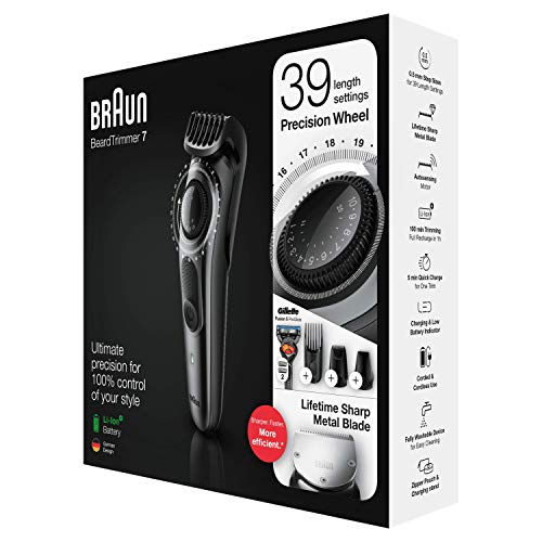 Braun Recortadora de Barba BT5265, Máquina Cortar Pelo, Recortadora de Barba y Cortapelos, para Hombre, 39 Ajustes de Longitud, Color Negro/Metal Plateado
