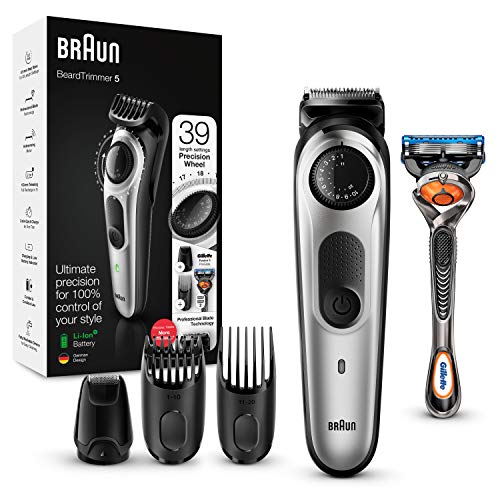 Braun Recortadora de Barba BT5265, Máquina Cortar Pelo, Recortadora de Barba y Cortapelos, para Hombre, 39 Ajustes de Longitud, Color Negro/Metal Plateado
