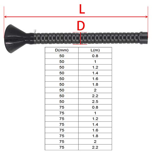 Brazo aspirador humo soldadura brazo articulado manguera extractor humos industrial - diámetro externo 50 75 mm - longitud 0.8~2.5mm (Diámetro externo 50 mm, Longitud 1.8m)