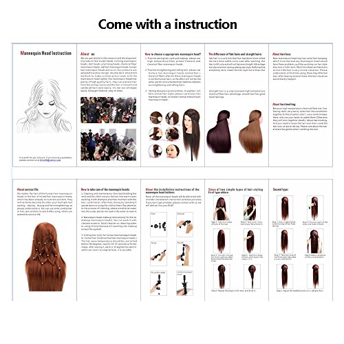 Cabeza de Maniquí, TopDirect 75cm/29.5" Cabello Largo Practicas Formación Muñeca de la Cosmetología para Peluquería, Cabeza de Muñeca con Soporte de Mesa + Accesorios de Peinado, Marrón
