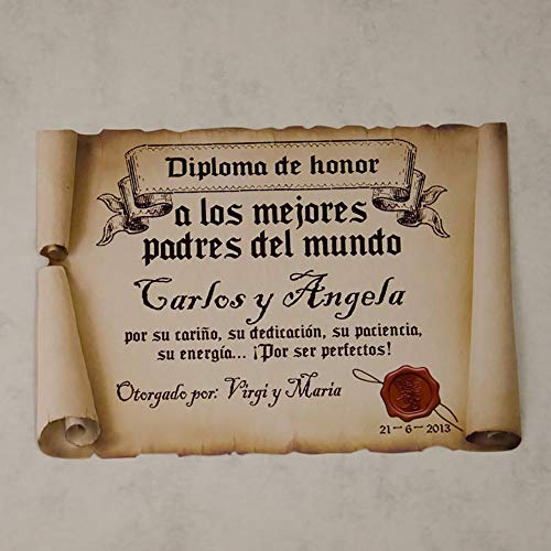 Calledelregalo Diplomas pergamino Personalizados para Todos los destinatarios (A los Mejores Padres) con Marco