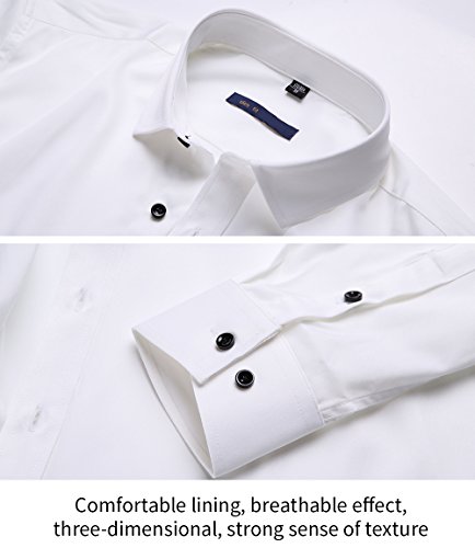 Camisa Bambú Fibra Hombre, Manga Larga, Slim Fit, Camisa Elástica Casual/Formal para Hombre, Blanco, 39 (Cuello 39CM, Pecho 100CM)