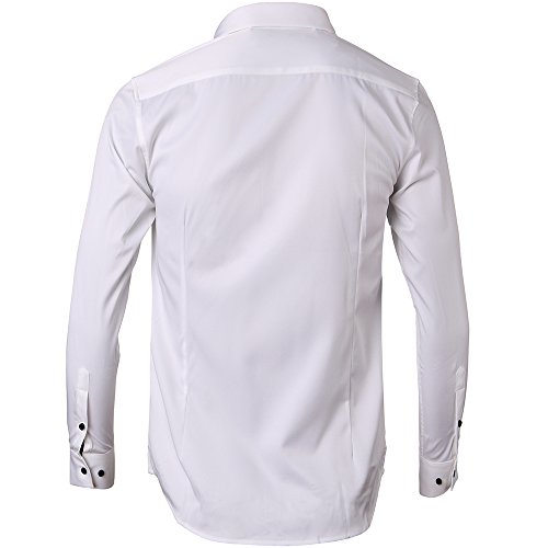 Camisa Bambú Fibra Hombre, Manga Larga, Slim Fit, Camisa Elástica Casual/Formal para Hombre, Blanco, 39 (Cuello 39CM, Pecho 100CM)