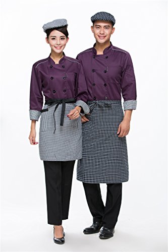 Camisa de Cocinero Cocina Uniforme Manga Larga Morado