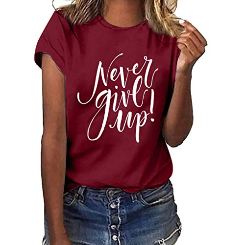 Camiseta de manga corta para mujer con texto en inglés «Never GIVE UP»