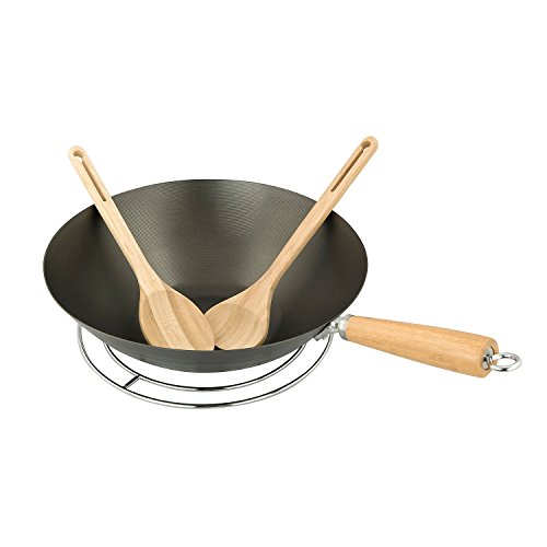 Campingaz Wok Modulo Culinario, Acero de Carbón, Wok de Base Redonda con Utensilios de Bambú, Ø 37 cm