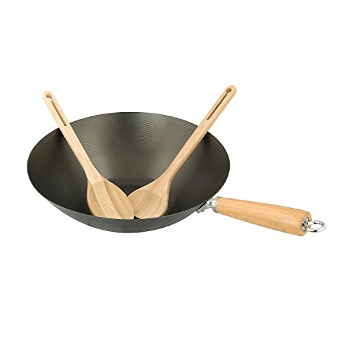 Campingaz Wok Modulo Culinario, Acero de Carbón, Wok de Base Redonda con Utensilios de Bambú, Ø 37 cm