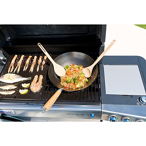 Campingaz Wok Modulo Culinario, Acero de Carbón, Wok de Base Redonda con Utensilios de Bambú, Ø 37 cm
