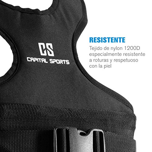 CAPITAL SPORTS Medusa Chaleco de musculación, peso: 10 kg, diseñado para la mujer, material: tejido de nylon 1200D, bolsas de pesas de hierro, entrenamiento de peso corporal y funcional, negro