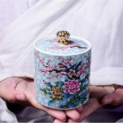 Carrito De Té De Flores A La Parrilla De Cerámica Tanque De Almacenamiento De Esmalte De Alambre Dorado Caja Sellada De Té Pu'Er Azul Y Blanco Carrito De Té Tazón De Té Pequeño Juego De Té Hecho A Ma