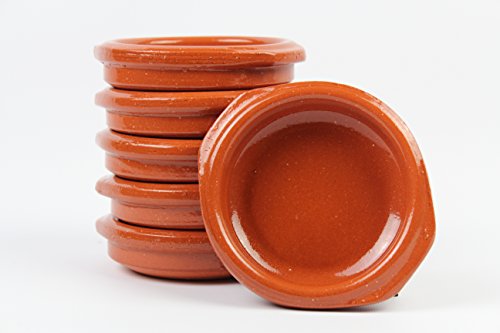 Cazuelas de barro con asas. 11,5 cm diámetro exterior x 2,50cm altura. Conjunto de 6 cazuelas. Hechas en España. Barro refractario. Medidas interiores 9,5cm