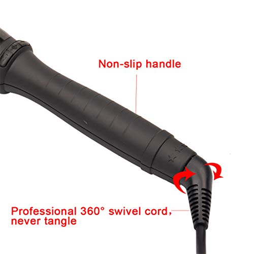 Cheyin Rizador de Pelo en Belleza Profesional Moldeador Cabello de Cerámica Turmalina con 360 °Cable Giratorio y la Pantalla LCD Cono Curling Cabello Pelo Wand Rodillos (9-19mm)+ dos Guantes
