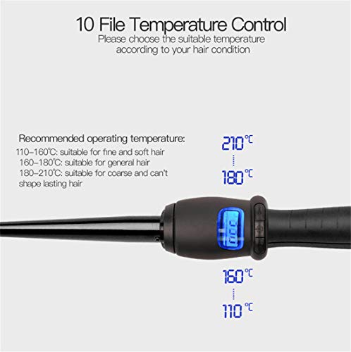 Cheyin Rizador de Pelo en Belleza Profesional Moldeador Cabello de Cerámica Turmalina con 360 °Cable Giratorio y la Pantalla LCD Cono Curling Cabello Pelo Wand Rodillos (9-19mm)+ dos Guantes