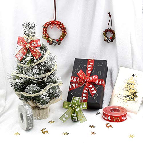 Cinta de organza con purpurina de 5 m para decoración de árbol de Navidad, personalizable, doble cara, de satén de alta calidad para envolver regalos