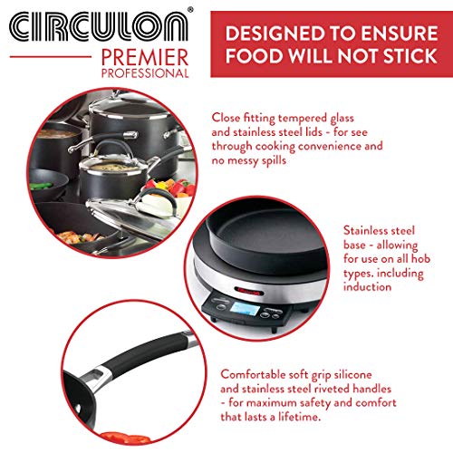 Circulon Premier-Cacerola Profesional sin complicaciones (16 cm, Antiadherente, Tapa de Cristal, Aluminio anodizado Duro, Apto para inducción, Horno y lavavajillas, Negro