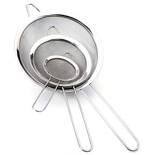 CJCX 3 Piezas Malla Fina Coladores Acero Inoxidable con Manija para Alimentos, Fideos y Vegetales, Medidas 8cm, 12cm, 18cm