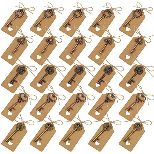 Clave Abrebotellas Varios Style Vintage Skeleton Claves con Etiquetas de Tarjeta para Obsequios de Bodas Cumpleaños y Fiestas 25 Pcs