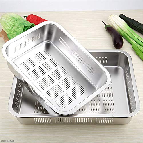 Colador perforada de acero inoxidable rectangular colador de malla fina colador de cocina duradero drenaje del filtro de Enjuague (Color : Size A 40x30x7CM)
