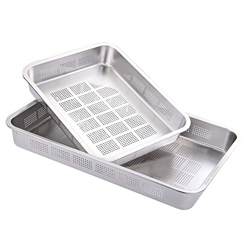 Colador perforada de acero inoxidable rectangular colador de malla fina colador de cocina duradero drenaje del filtro de Enjuague (Color : Size A 40x30x7CM)