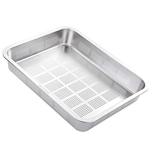 Colador perforada de acero inoxidable rectangular colador de malla fina colador de cocina duradero drenaje del filtro de Enjuague (Color : Size A 40x30x7CM)