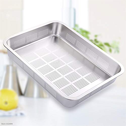 Colador perforada de acero inoxidable rectangular colador de malla fina colador de cocina duradero drenaje del filtro de Enjuague (Color : Size A 40x30x7CM)
