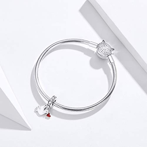 Colgante de paloma blanca para amante con mensaje de amor para pulsera de plata de ley 925 Bijoux
