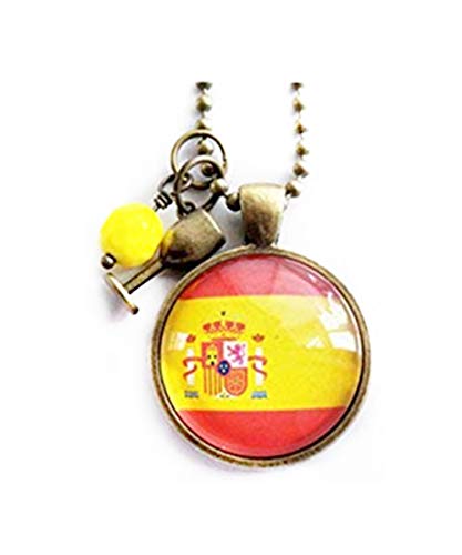 Collar con la bandera de España de Elf House, joyería con la bandera de España, colgante patriótico de Espana, joyería de cristal cúpula hecha a mano