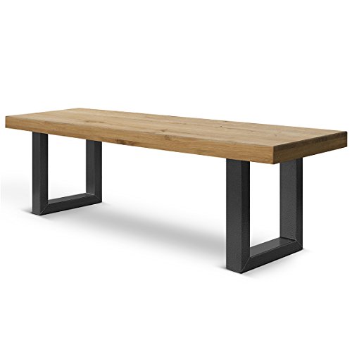 COMIFORT Banco Moderno Color Roble Ahumado - Banquillo Minimalista de Estilo Industrial de Roble Macizo, Patas de Acero, Medidas de 160 x 42 x 45 cm