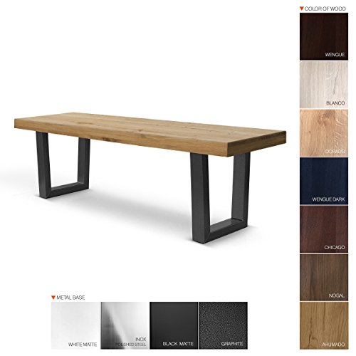COMIFORT Banco Moderno Color Roble Ahumado - Banquillo Minimalista de Estilo Industrial de Roble Macizo, Patas de Acero, Medidas de 160 x 42 x 45 cm
