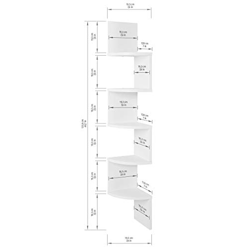 COMIFORT Estantería Rinconera - Librería de Pared para Esquina de Estilo Nórdico, Moderna y Minimalista, con 5 Baldas Robusta y Resistente, de Color Blanco