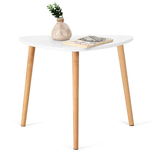 COMIFORT Juego de Mesas Auxiliares - Mesas Nido de Estilo Nórdico, Moderno y Minimalista, Muy Resistente, Set de 2 Piezas Triangulares, Color Blanco y Haya 100% Natural