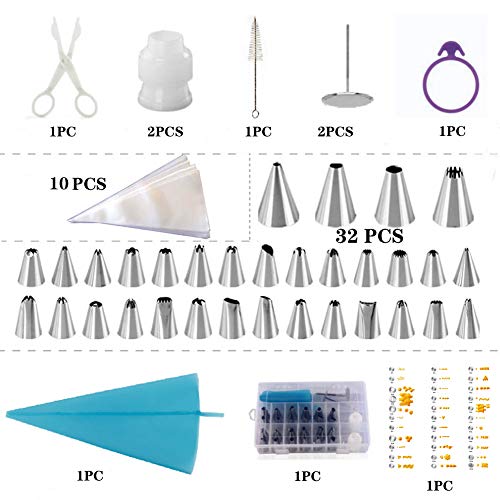 Consejos para decoración de tartas, 52 piezas de boquillas para decoración de pasteles con kit de tuberías de glaseado, boquillas para hornear en casa para principiantes y niños 52 Pcs