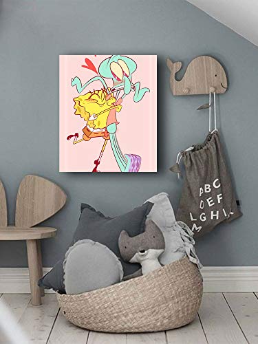 Coobal Bob Esponja y Calamar Tentáculos Abstractos Arte Pintura Cuadro Cuadro Arte Arte para Dormitorio Baño Decoración del Hogar 45,7 x 61 cm