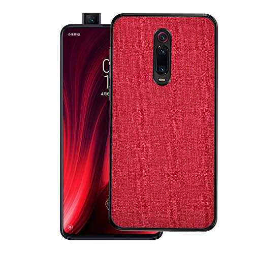 cookaR Funda Xiaomi Mi 9T/9T Pro, Plástico Duro + Suave Silicona Textura Cloth [Ultra-Delgado] Delgada y Anti-Huella Protectora Caso Cover Carcasa para Mi 9T/9T Pro Smartphone, Rojo