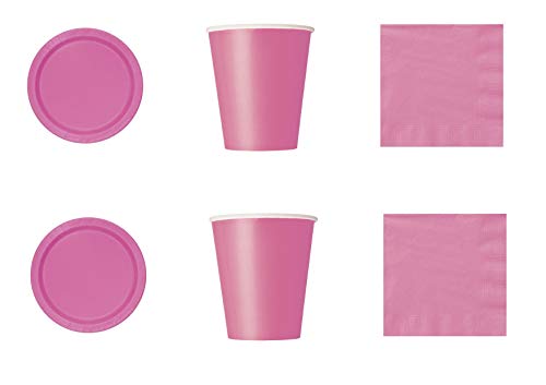 Coordinado de un solo color de papel fucsia para fiestas y eventos. Productos reciclables y ecológicos en pulpa de celulosa - Kit n° 1 Cdc - (20 platos de 20 cm, 14 vasos, 50 servilletas)