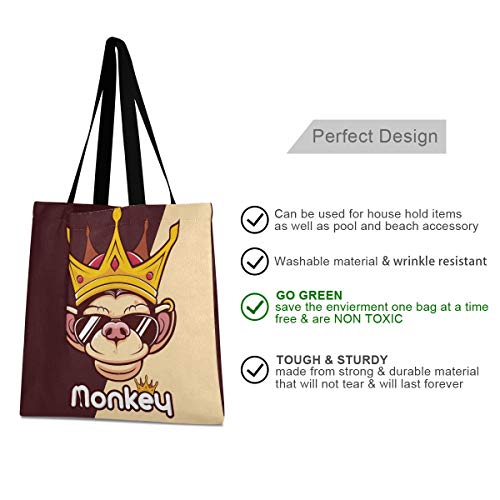 Corona Rey Mono Bolsa de Mano de Compra Reutilizable Portátil Bolsa al Hombro ecológica para viajes Mujeres Niñas