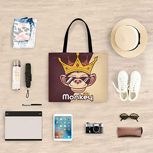 Corona Rey Mono Bolsa de Mano de Compra Reutilizable Portátil Bolsa al Hombro ecológica para viajes Mujeres Niñas