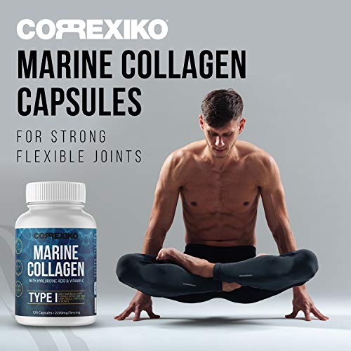 CORREXIKO Colágeno Marino con acido hialuronico en alta dosis cápsulas 2200mg (Pescado Capturado En Canadá, no criado en granjas) con Vitamina C, Zinc, Selenio - Antiedad (sin Estearato de Magnesio)