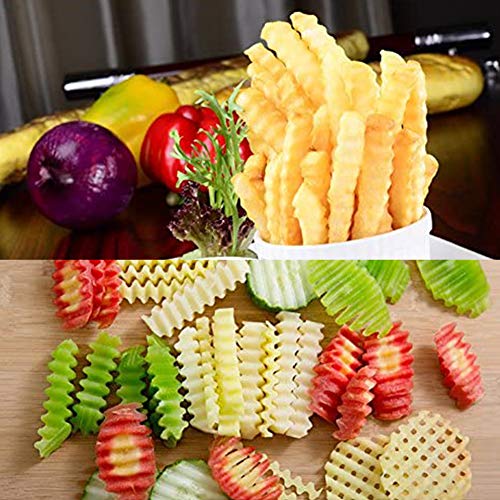 Cortador de Patatas,BETOY 2 Piezas Cortador de Ondas de Acero Inoxidable Cortadora de Patata Vegetal para Cocinas, Hogares, Restaurantes, Tiendas de Papas Fritas, Picnics para Fiestas,23x3x1.9cm
