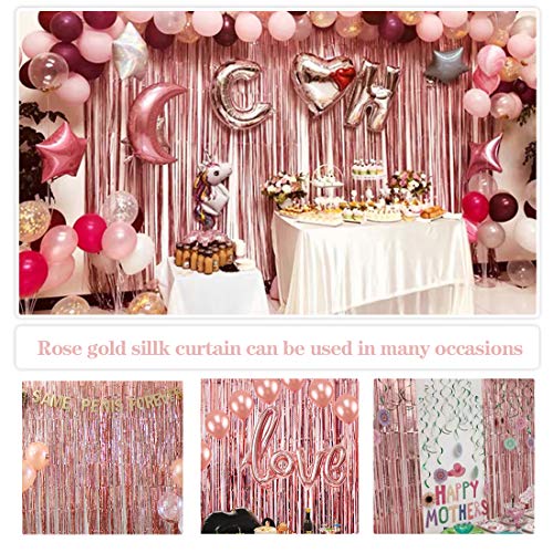 Cortina de Oropel, 4 Pack Oro Rosa Metálica Foil Fringe Cortinas, Cortinas Flecos Fiesta Boda Cumpleaños Navidad Foto de la Cabina Decoración de la Cortina de la Puerta (1m x 2m)