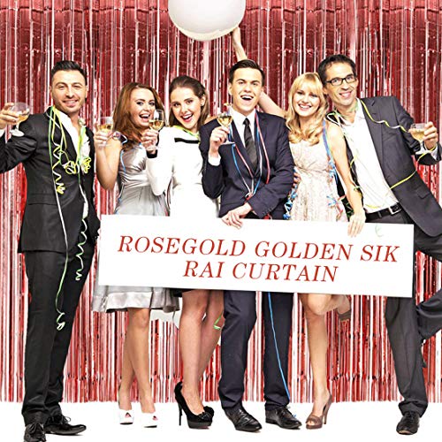 Cortina de Oropel, 4 Pack Oro Rosa Metálica Foil Fringe Cortinas, Cortinas Flecos Fiesta Boda Cumpleaños Navidad Foto de la Cabina Decoración de la Cortina de la Puerta (1m x 2m)