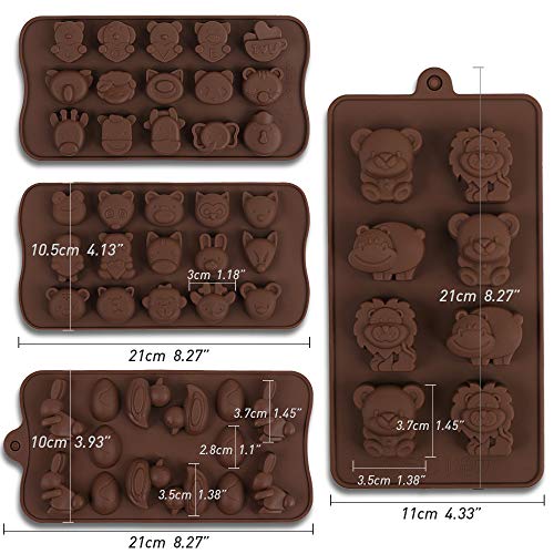 Cozihom Diverse Animal Moldes de silicona para hacer chocolate, silicona de grado alimenticio para chocolate, caramelos, gelatina, cubitos de hielo. 4 unidades.